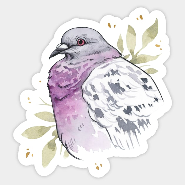 Purple Watercolor Pigeon Sticker by Ellen Wilberg
